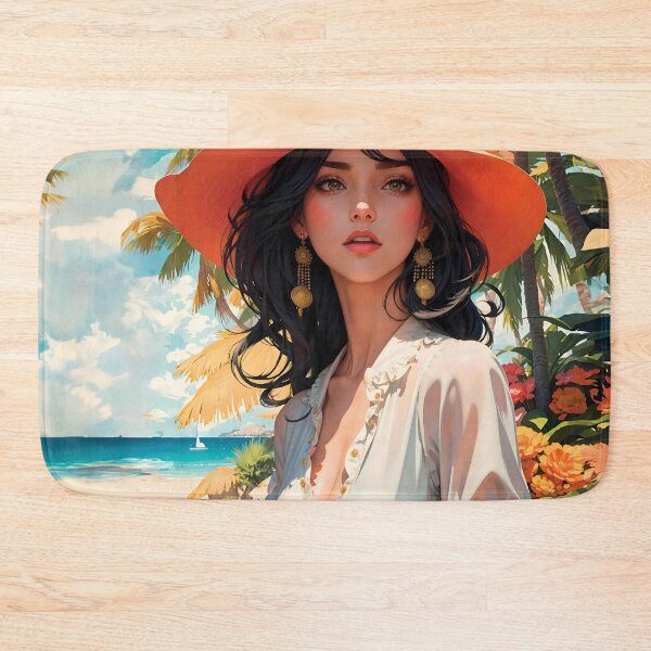 Item preview, Summer Vacation Woman Enjoying Holidays Hot Beach Art Summer Resort Elegant Beach. designed and sold by TriniTeeClub.