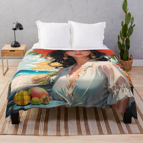 Item preview, Summer Vacation Woman Enjoying Holidays Hot Beach Art Summer Resort Elegant Beach. designed and sold by TriniTeeClub.