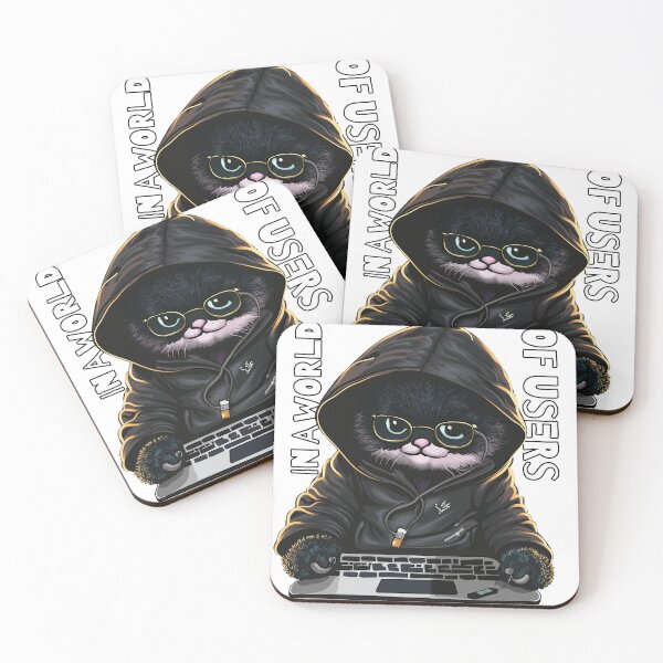 Item preview, cute Hacker cat with laptop designed and sold by ShawishArt.