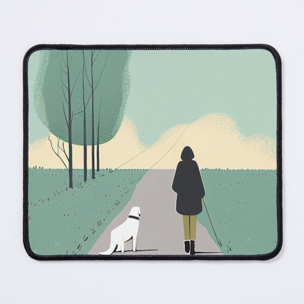 Item preview, Woman with dog walk on the countryside road designed and sold by JadesignFang.