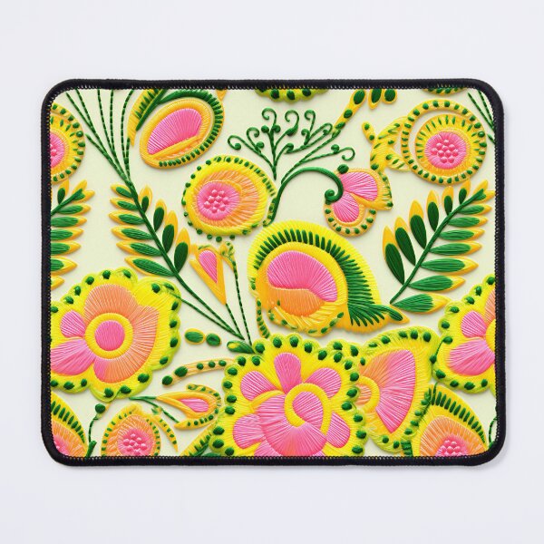 Item preview, Yellow and pink flowers embroidery wool thread style designed and sold by Trendy-Artistry.