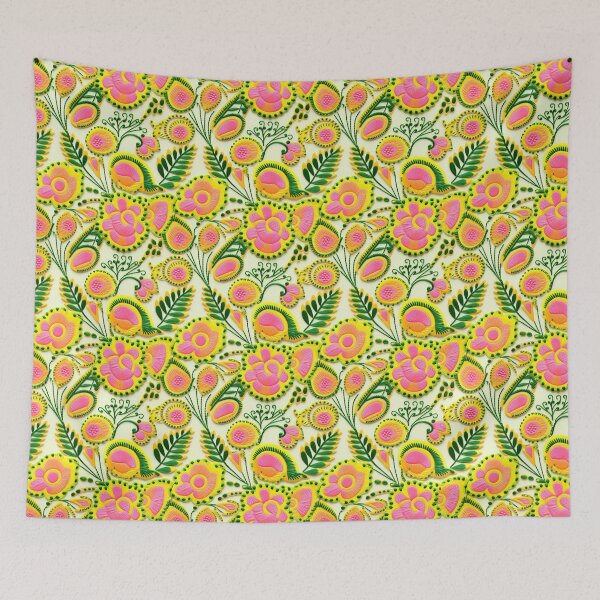 Item preview, Yellow and pink flowers embroidery wool thread style designed and sold by Trendy-Artistry.