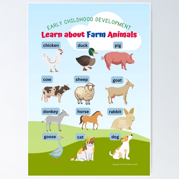 Vista previa del artículo con la obra «Aprenda sobre el póster/gráfico del salón de clases de animales de granja y otros suministros y regalos de aprendizaje para la escuela/el hogar», diseñado y vendido por AlonaM.