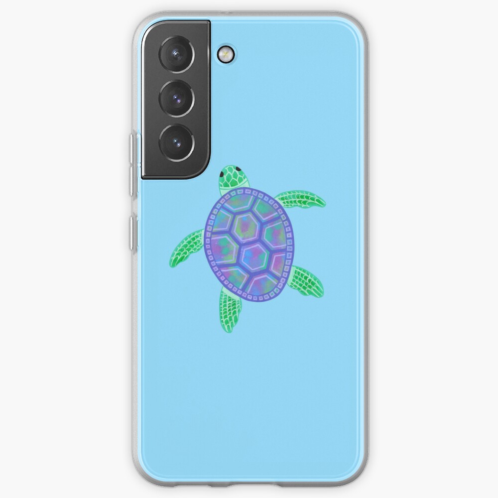 Discover Turtle illustration with purple, green, blue marbled shell | Samsung Galaxy Phone Case