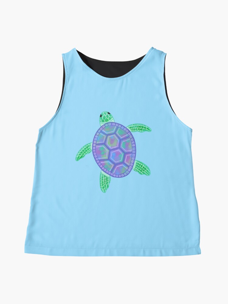 Disover Turtle illustration with purple, green, blue marbled shell | Sleeveless Top