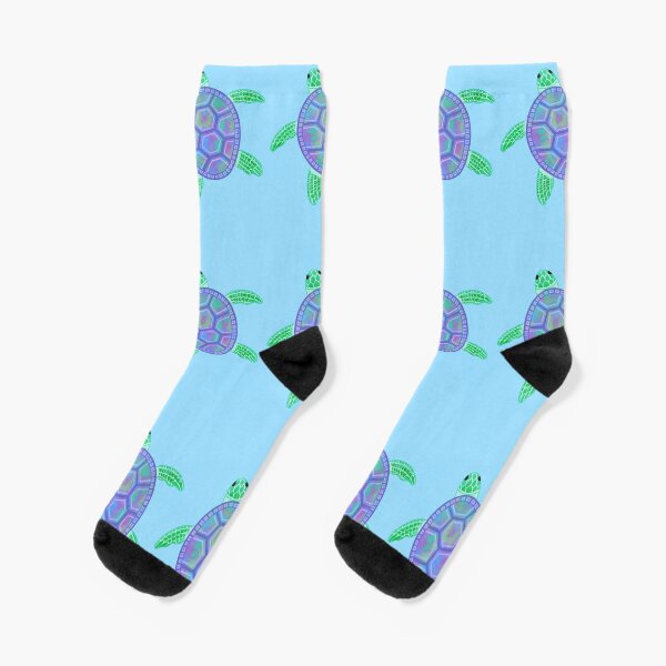 Discover Turtle illustration with purple, green, blue marbled shell | Socks