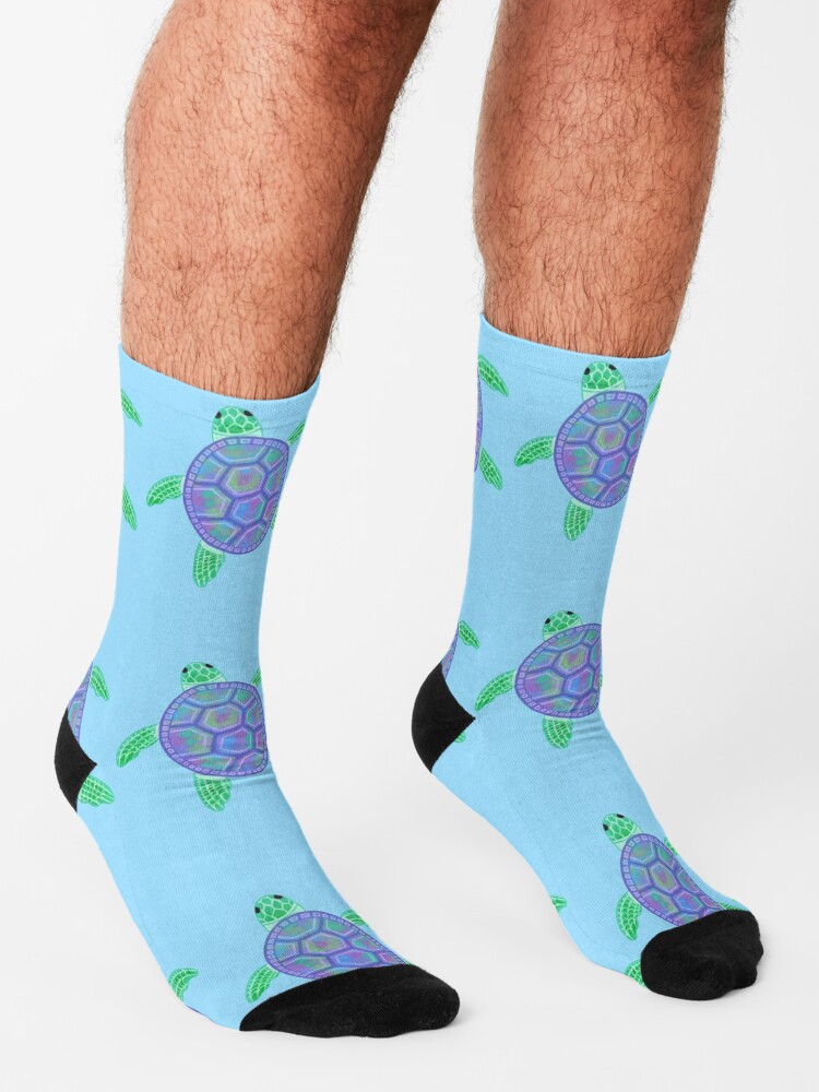 Disover Turtle illustration with purple, green, blue marbled shell | Socks