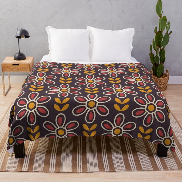 Item preview, KF 0121 B - Vintage Retro 70s Floral Pattern In Red and Yellow on Brown designed and sold by KhakiFinch.