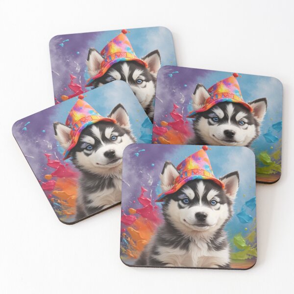 Item preview, Siberian Husky Puppy Portrait With A Halloween Hat designed and sold by Wolfheartart.