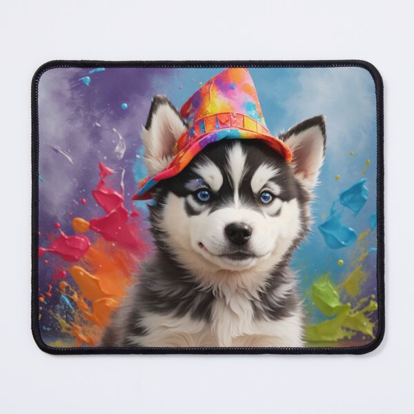 Item preview, Siberian Husky Puppy Portrait With A Halloween Hat designed and sold by Wolfheartart.