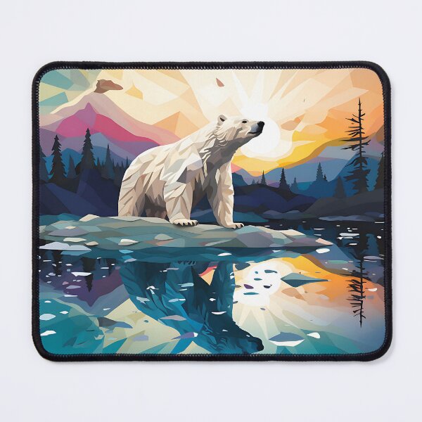Item preview, bear grazer, polar bear, mountain, ice floe, sunset, reflections, colorful, painting designed and sold by MyWonderfulArt.
