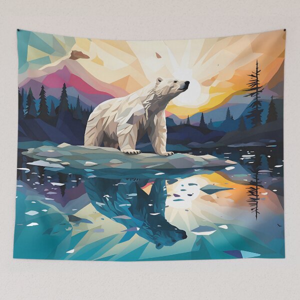 Item preview, bear grazer, polar bear, mountain, ice floe, sunset, reflections, colorful, painting designed and sold by MyWonderfulArt.