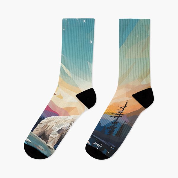 Item preview, bear grazer, polar bear, mountain, ice floe, sunset, reflections, colorful, painting designed and sold by MyWonderfulArt.