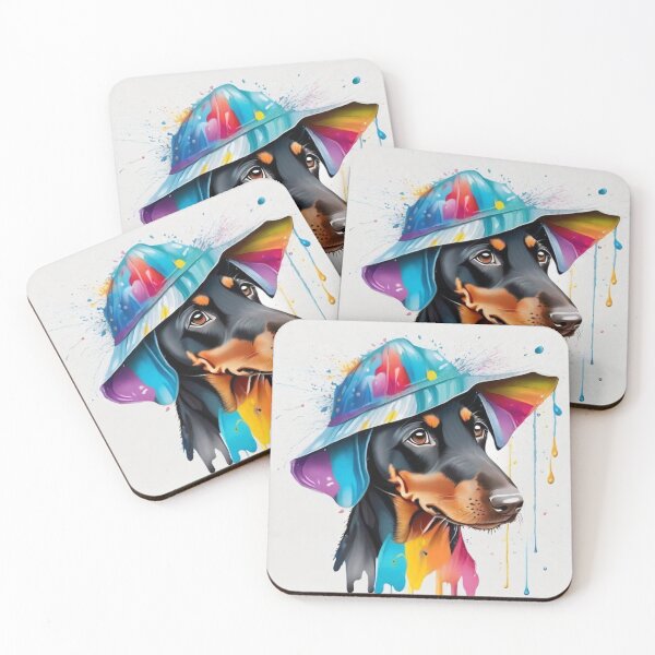 Item preview, Doberman Puppy Dog Portrait With Rain Hat designed and sold by Wolfheartart.