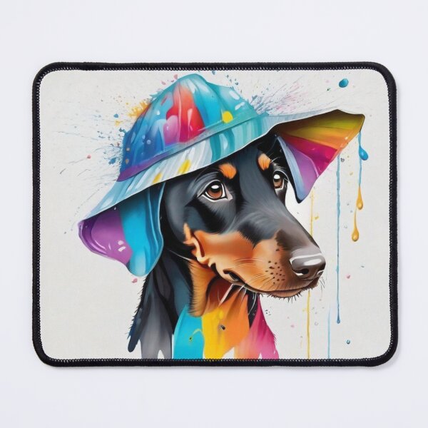 Item preview, Doberman Puppy Dog Portrait With Rain Hat designed and sold by Wolfheartart.