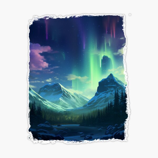 Aurora borealis light landscape Sticker for Sale by Art Dream Studio