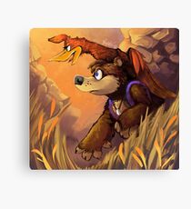 Bear and Bird chasing the sun Canvas Print