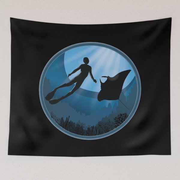 Item preview, Diver with Mantaray - Scuba Diving Free Diving designed and sold by TheInkElephant.