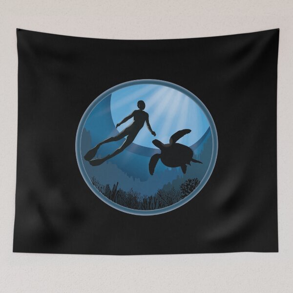 Item preview, Diver with Sea Turtle - Scuba Diving Free Diving designed and sold by TheInkElephant.