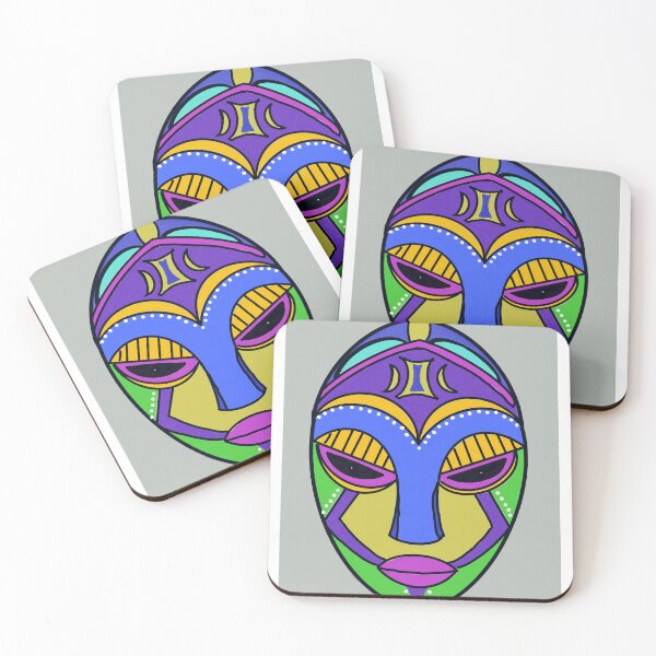 Item preview, African art - Tribal Mask on grey green background designed and sold by Dorothea Neumann.