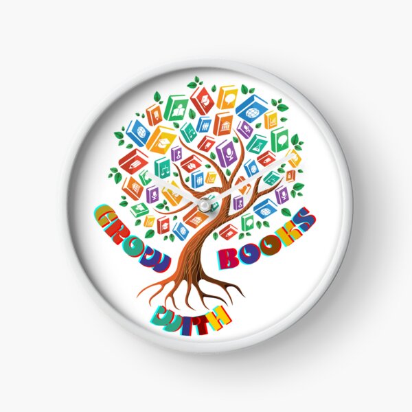 Grow with Books Tree for T-shirt & designs Clock