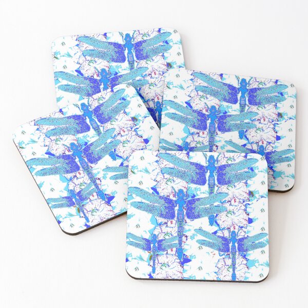 Item preview, BLUE DRAGONFIES ABSTRACT PATTERN WHITE ART designed and sold by sharlesart.