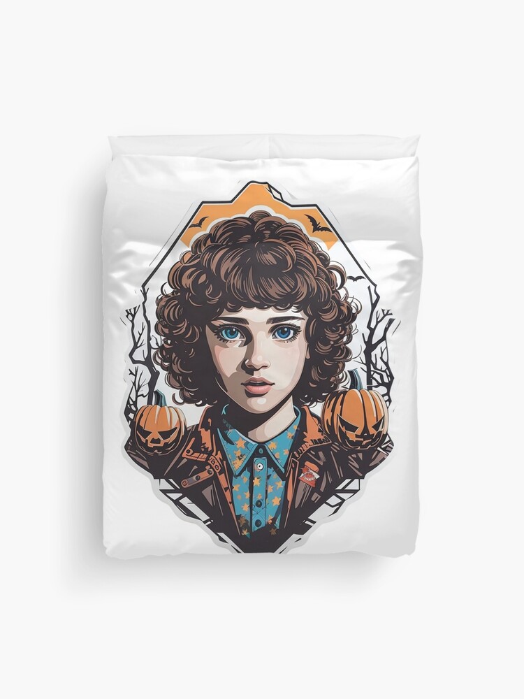 Thumbnail 1 of 2, Duvet Cover, Stranger Things Eleven Artwork - Telekinesis and Mystery - Unique Gift for Series Enthusiasts designed and sold by sadsapiens.