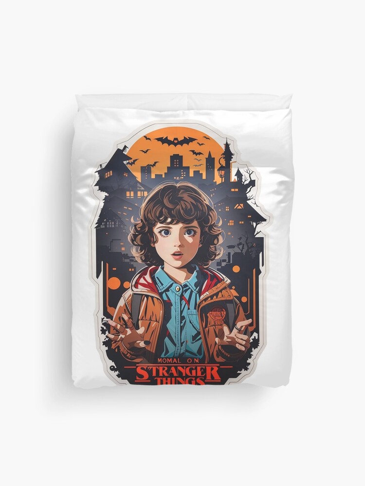Thumbnail 1 of 2, Duvet Cover, Iconic Eleven Design - Stranger Things Fan Art - Capturing the 80s Nostalgia and Supernatural Thrill designed and sold by sadsapiens.