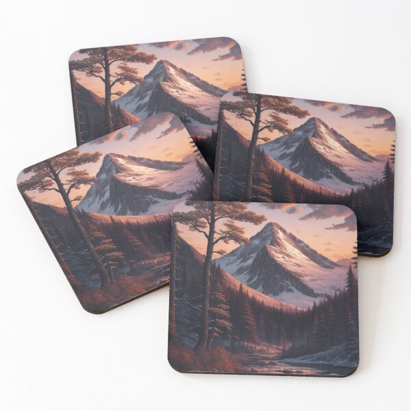 Item preview, Mountain over a river and winter florest at the sunset landscape designed and sold by Luke Pereira.