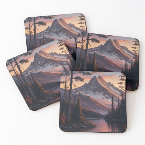 Item preview, Mountain over a river and winter florest at the sunset landscape designed and sold by Luke Pereira.