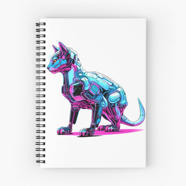 Item preview, Cyberpunk Robot Cat in Neon Colors designed and sold by SchorlCraft.