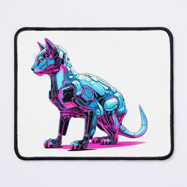 Item preview, Cyberpunk Robot Cat in Neon Colors designed and sold by SchorlCraft.