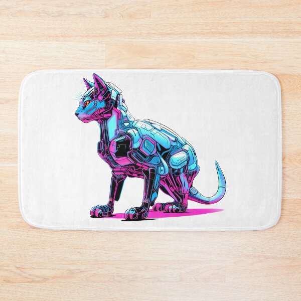 Item preview, Cyberpunk Robot Cat in Neon Colors designed and sold by SchorlCraft.