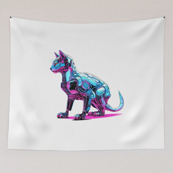 Item preview, Cyberpunk Robot Cat in Neon Colors designed and sold by SchorlCraft.