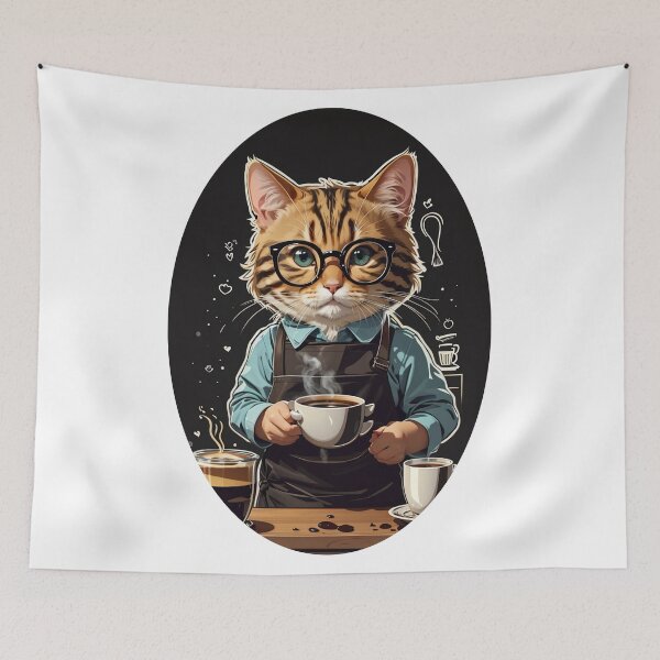 Item preview, Barista Cat Art - Coffee Connoisseur Feline - Perfect for Coffee Lovers and Cat Enthusiasts designed and sold by sadsapiens.