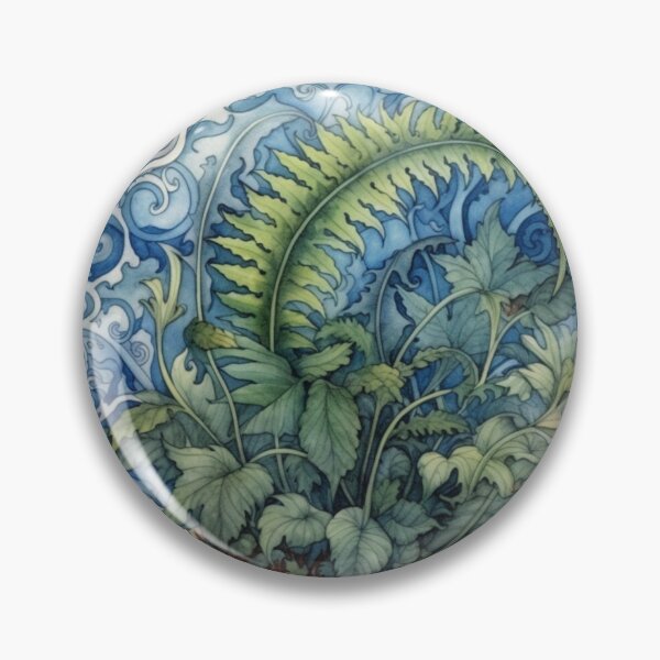 Item preview, Watercolour Art Nouveau Inspired Green Fern Leaves and Blue Swirl  designed and sold by DarlaEdnaFleur.