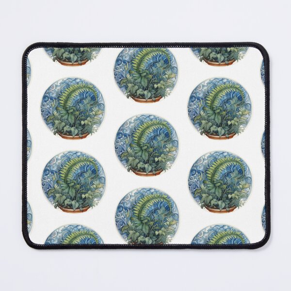 Item preview, Watercolour Art Nouveau Inspired Green Fern Leaves and Blue Swirl designed and sold by DarlaEdnaFleur.