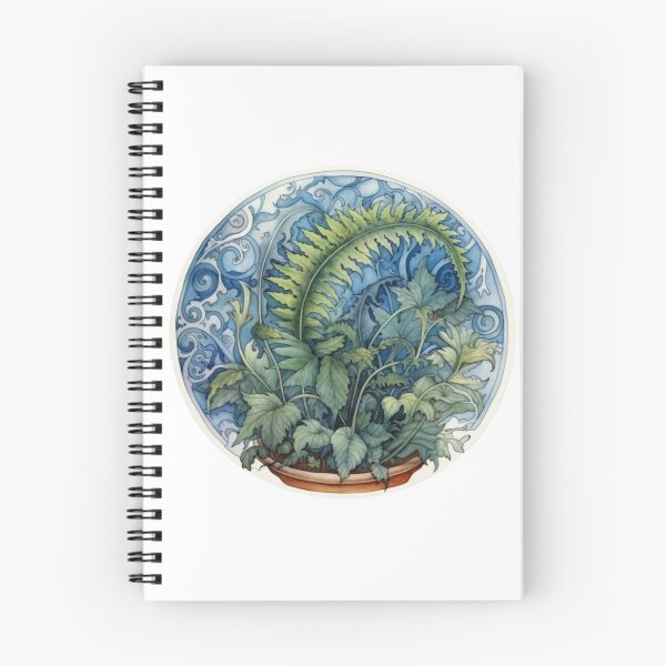 Item preview, Watercolour Art Nouveau Inspired Green Fern Leaves and Blue Swirl  designed and sold by DarlaEdnaFleur.