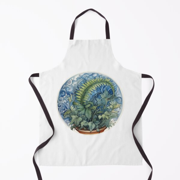 Item preview, Watercolour Art Nouveau Inspired Green Fern Leaves and Blue Swirl designed and sold by DarlaEdnaFleur.