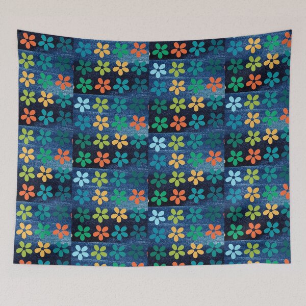 Item preview, Denim texture with colorful flowers designed and sold by Chirayu1111.