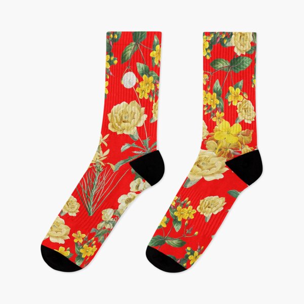 Item preview, Art Nouveau Floral Revival with a Contemporary Twist: Yellow Flowers on Red designed and sold by IraNiva.