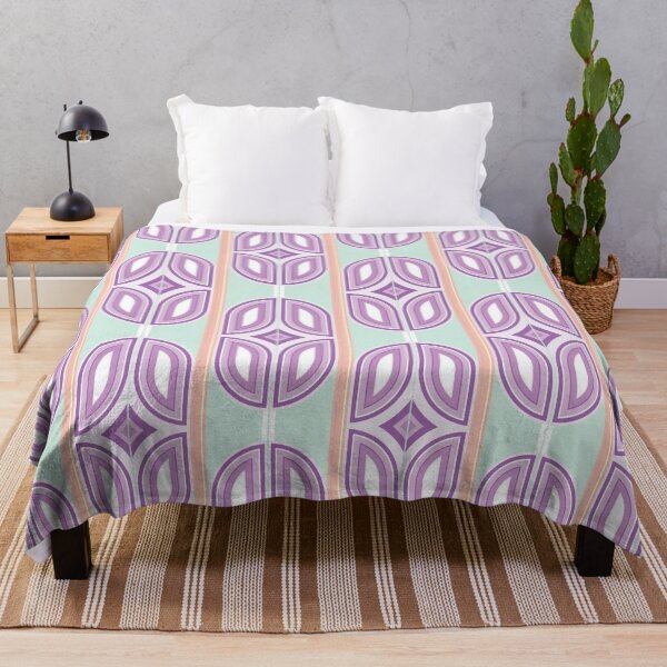 Item preview, Retro Symmetry: 1970s Geometric Shapes and Vertical Stripes - pastel purple, apricot, green designed and sold by Arubi-Art.