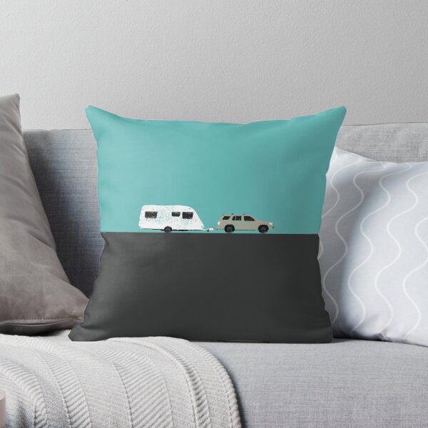 Caravan road trip | Green Throw Pillow