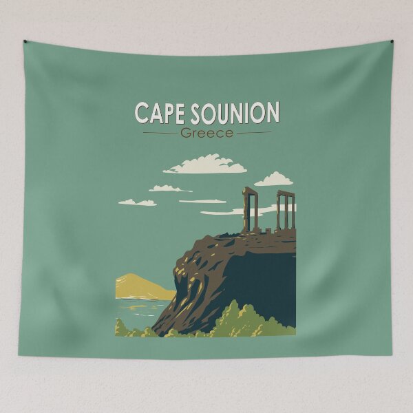 Item preview, Cape Sounion Greece Travel Art Vintage designed and sold by KrisSidDesigns.