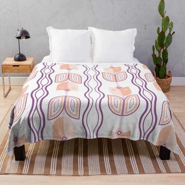 Item preview, Groovy Geometric Tulips - Nostalgic 1970s Revival - plum, white, apricot designed and sold by Arubi-Art.