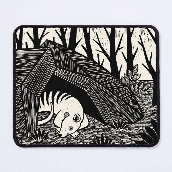 Item preview, Sleeping thylacine in landscape - Woodcut 2 designed and sold by Veymoth.