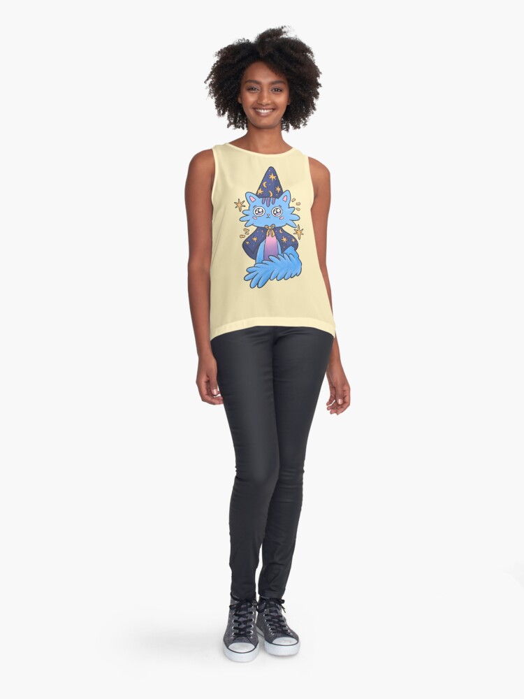 Discover Magical blue kitty with sorcerer&apos;s cap and cape | Sleeveless Top