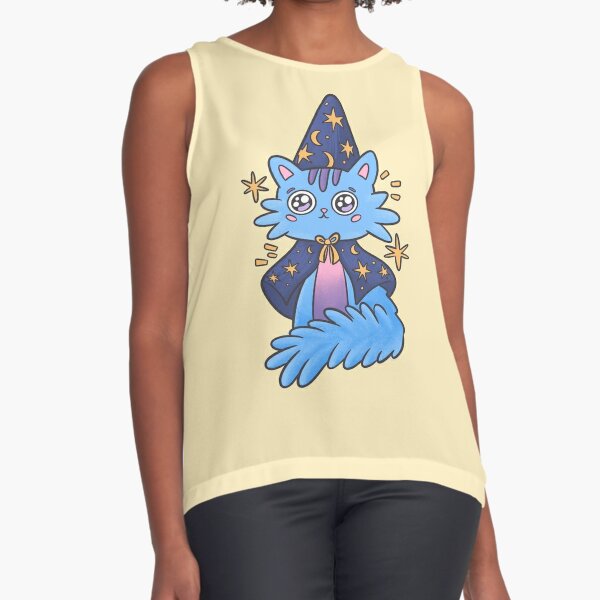 Disover Magical blue kitty with sorcerer&apos;s cap and cape | Sleeveless Top