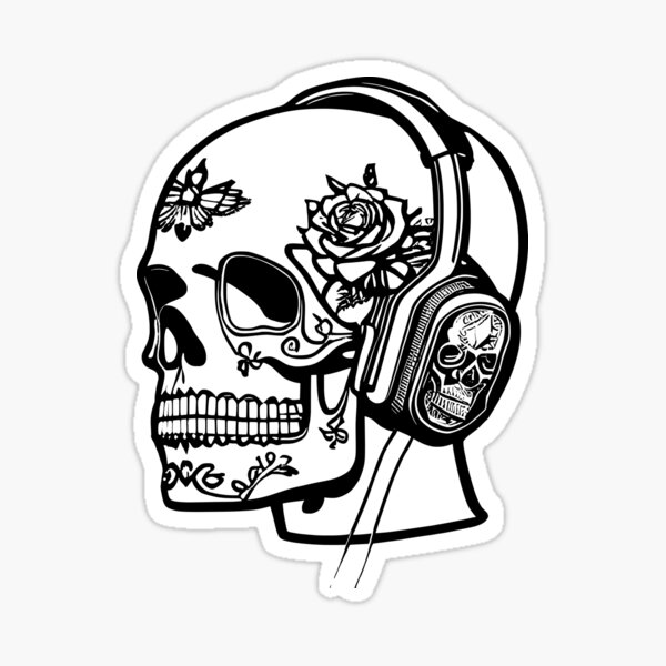 Skull with Headphones Sticker