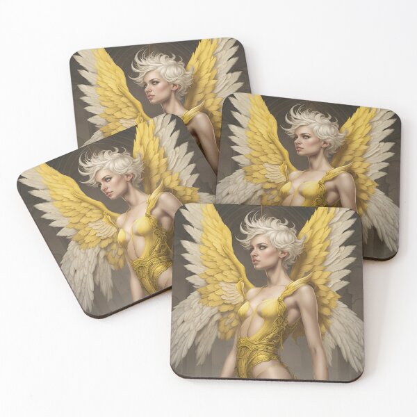 Item preview, Beautiful blonde haired angel in a gold body suit with cream and gold wings designed and sold by SirenSeventyOne.